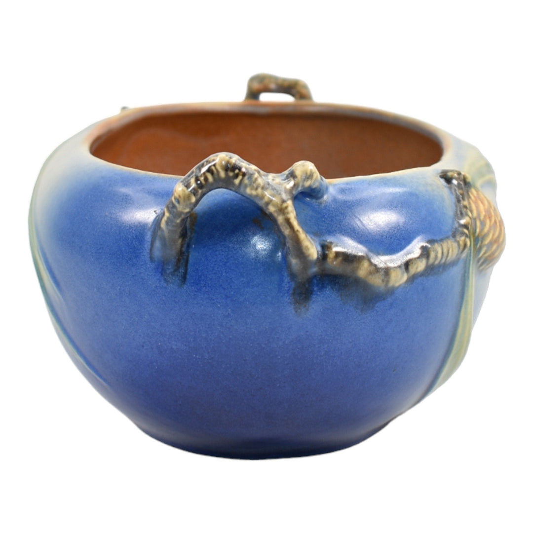 Roseville Pine Cone Blue 1935 Vintage Art Pottery Ceramic Console Bowl 276-9 - Just Art Pottery