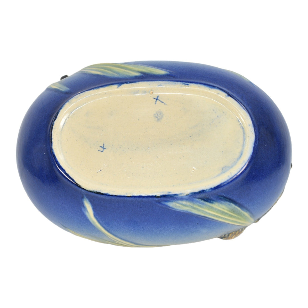 Roseville Pine Cone Blue 1935 Vintage Art Pottery Ceramic Console Bowl 276-9 - Just Art Pottery