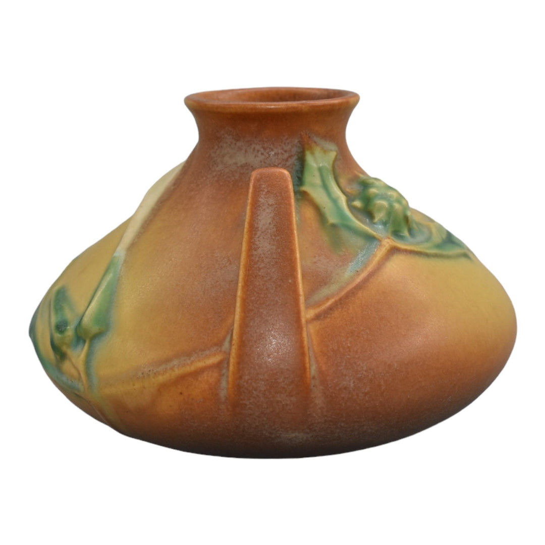 Roseville Thornapple Brown 1937 Vintage Art Pottery Ceramic Squat Vase 808-4 - Just Art Pottery