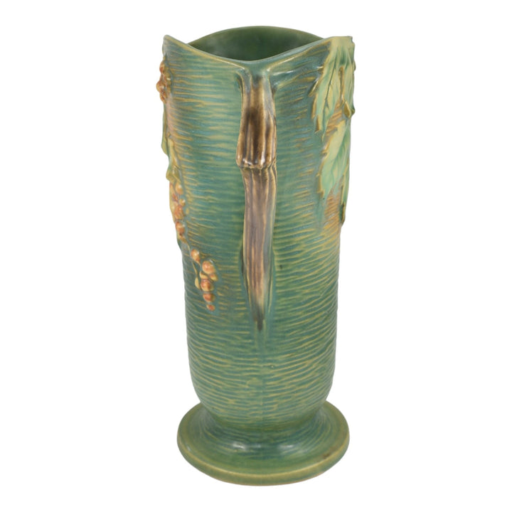 Roseville Bushberry Green 1941 Mid Century Modern Art Pottery Ceramic Vase 38-12 - Just Art Pottery