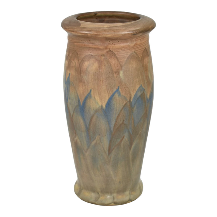 Peters and Reed Landsun 1920s Arts And Crafts Pottery Brown Blue Ceramic Vase 6 - Just Art Pottery
