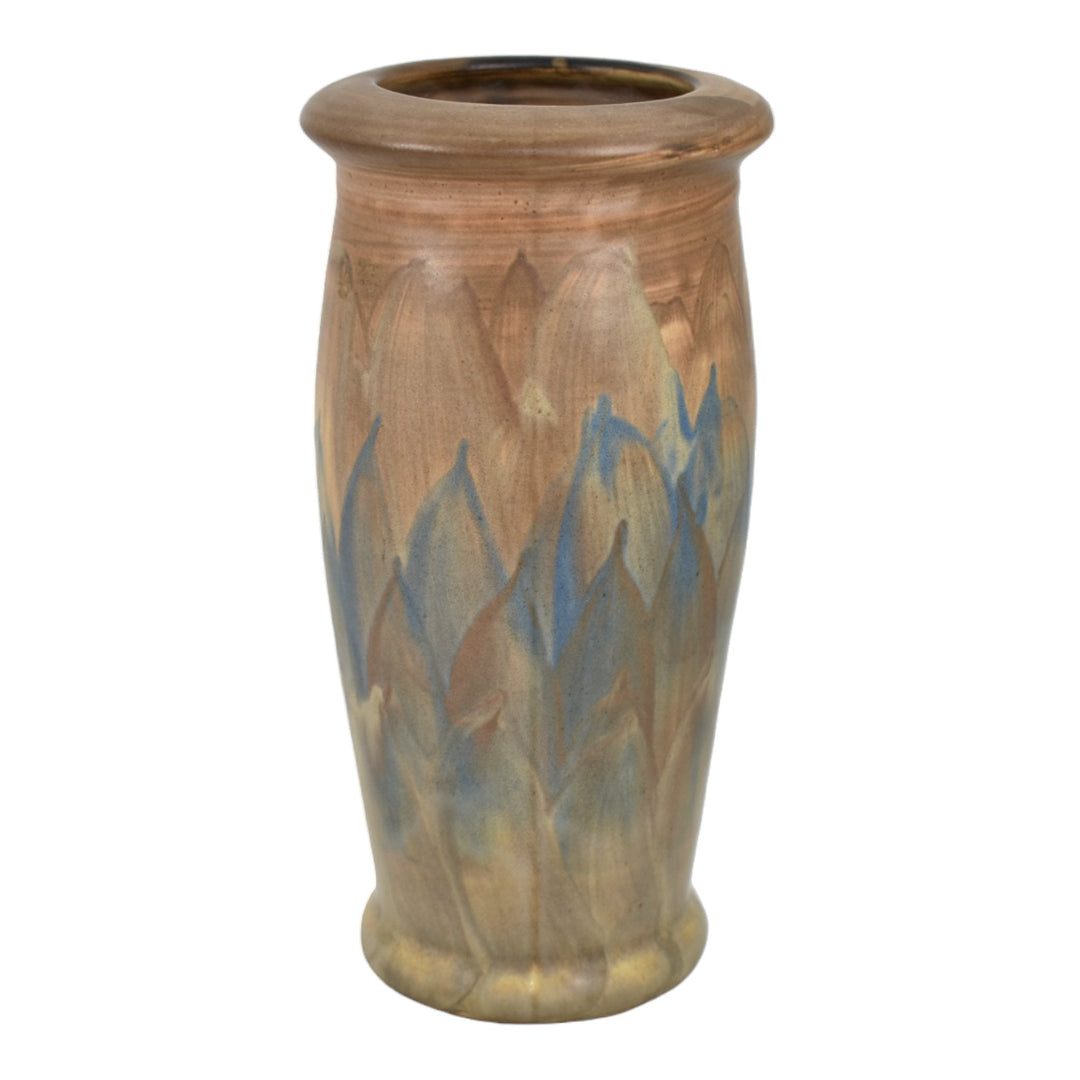 Peters and Reed Landsun 1920s Arts And Crafts Pottery Brown Blue Ceramic Vase 6 - Just Art Pottery