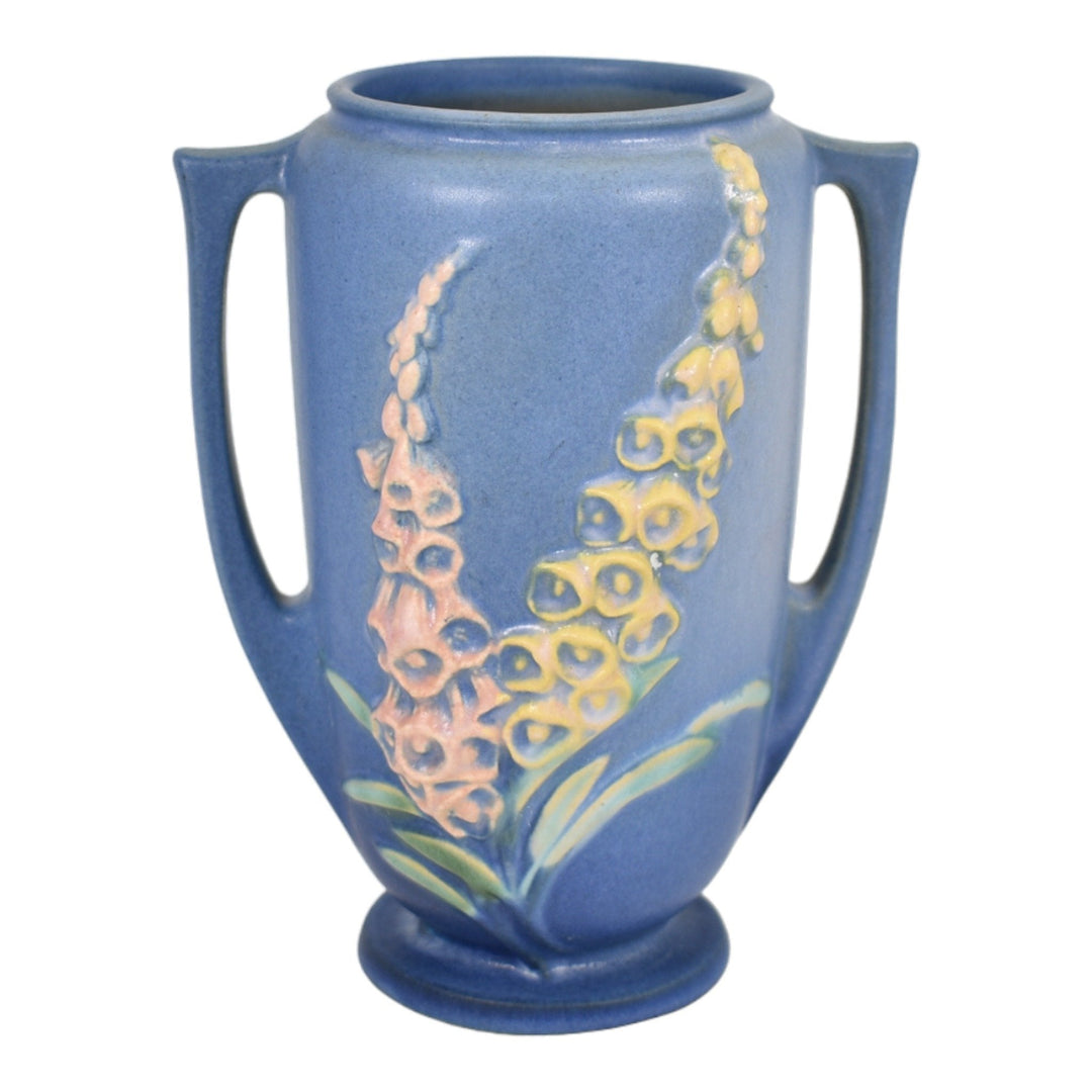 Roseville Foxglove Blue 1942 Mid Century Modern Art Pottery Ceramic Vase 45-7 - Just Art Pottery