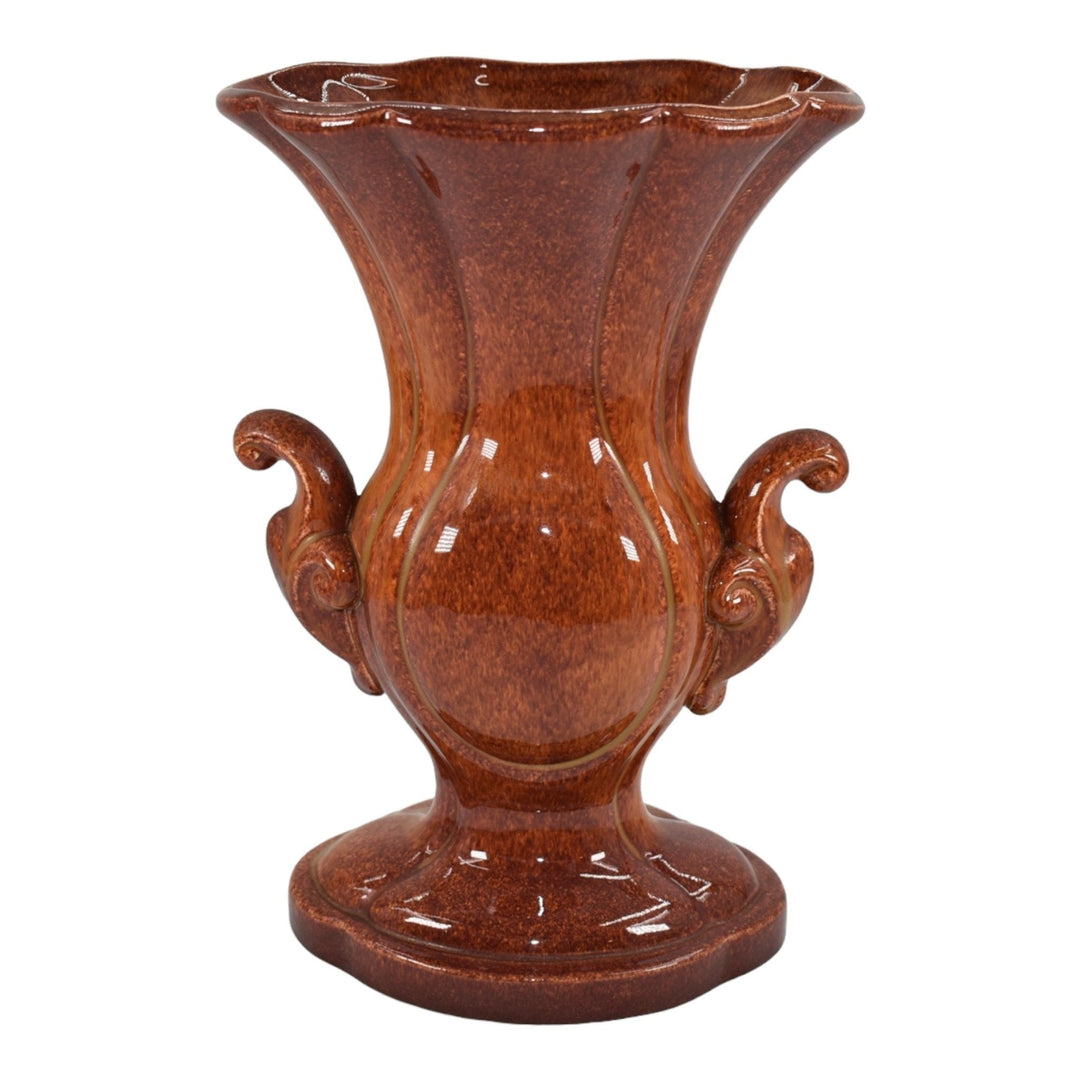 Cowan 1930s Vintage Art Deco Pottery Mottled Russet Ceramic Urn Vase V-93