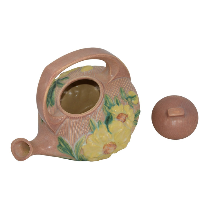 Roseville Peony Pink 1942 Vintage Art Deco Pottery Ceramic Teapot 3 - Just Art Pottery