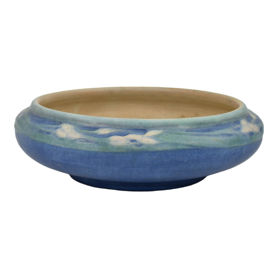 Newcomb College 1926 Arts and Crafts Pottery Floral Blue Ceramic Low Bowl Irvine - Just Art Pottery