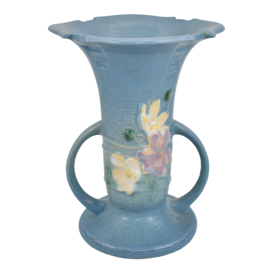 Roseville Cosmos Blue 1939 Vintage Art Deco Pottery Ceramic Flower Vase 947-6