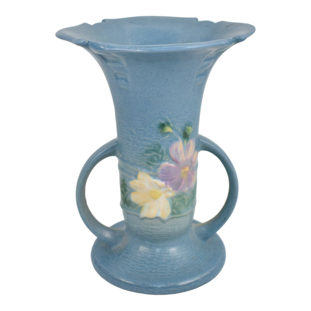 Roseville Cosmos Blue 1939 Vintage Art Deco Pottery Ceramic Flower Vase 947-6