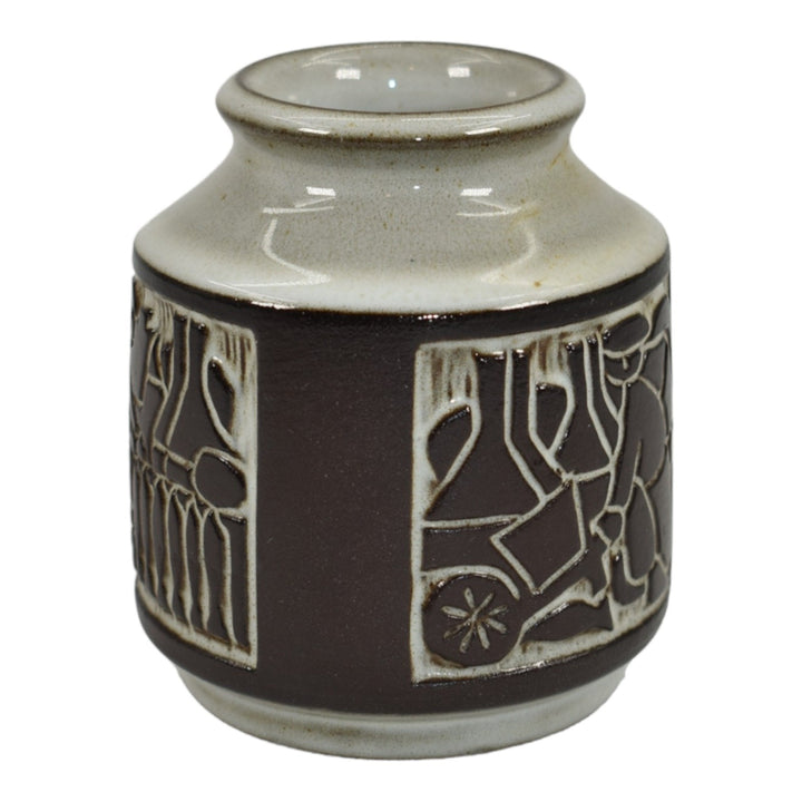 Michael Andersen Scandinavian Mid Century Modern Pottery Scenic Dark Brown Vase - Just Art Pottery
