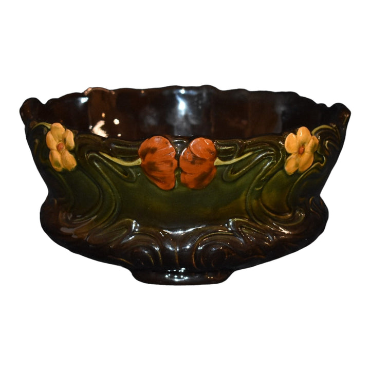 Weller Art Nouveau 1903-04 Vintage Pottery Brown Floral Footed Bowl