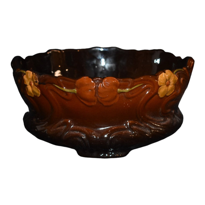 Weller Art Nouveau 1903-04 Vintage Pottery Brown Floral Footed Bowl