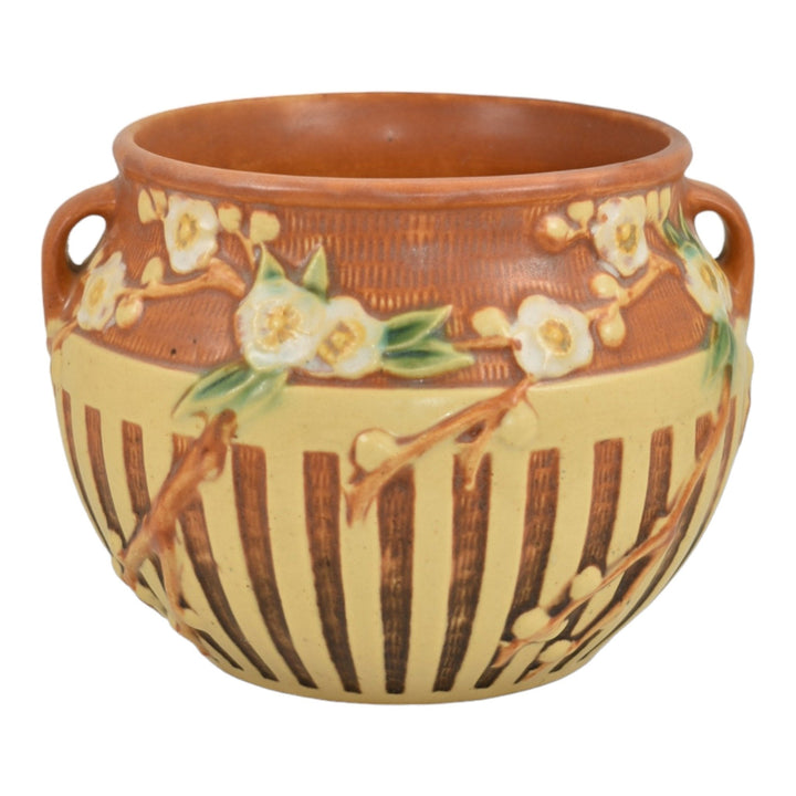 Roseville Cherry Blossom Brown 1933 Art Pottery Ceramic Jardiniere Planter 627-5 - Just Art Pottery