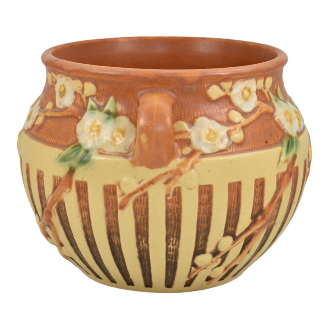 Roseville Cherry Blossom Brown 1933 Art Pottery Ceramic Jardiniere Planter 627-5 - Just Art Pottery