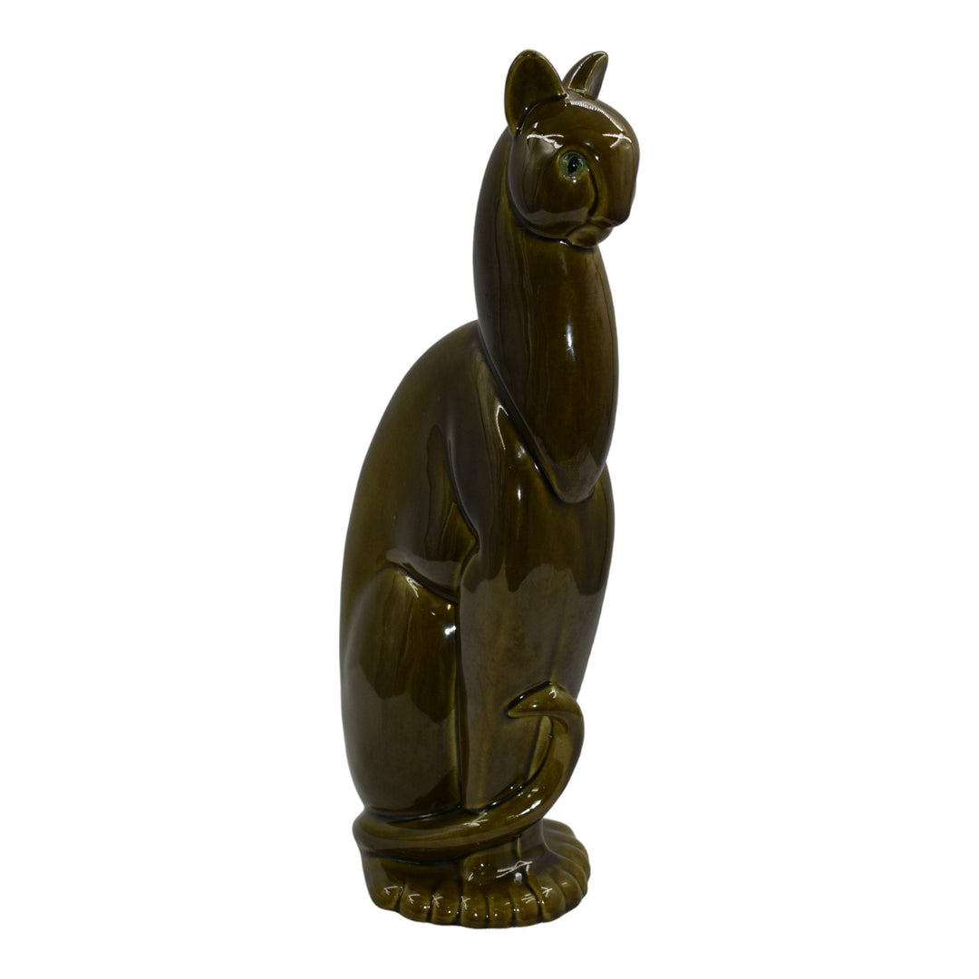 Royal Haeger 1950s Mid Century Pottery Green Winking Egyptian Cat Figurine 616 - Just Art Pottery