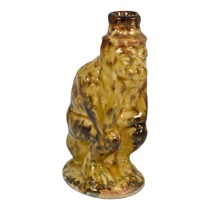 Roseville Majolica Before 1916 Art Pottery Yellow Ceramic Thinking Monkey Bottle - Just Art Pottery