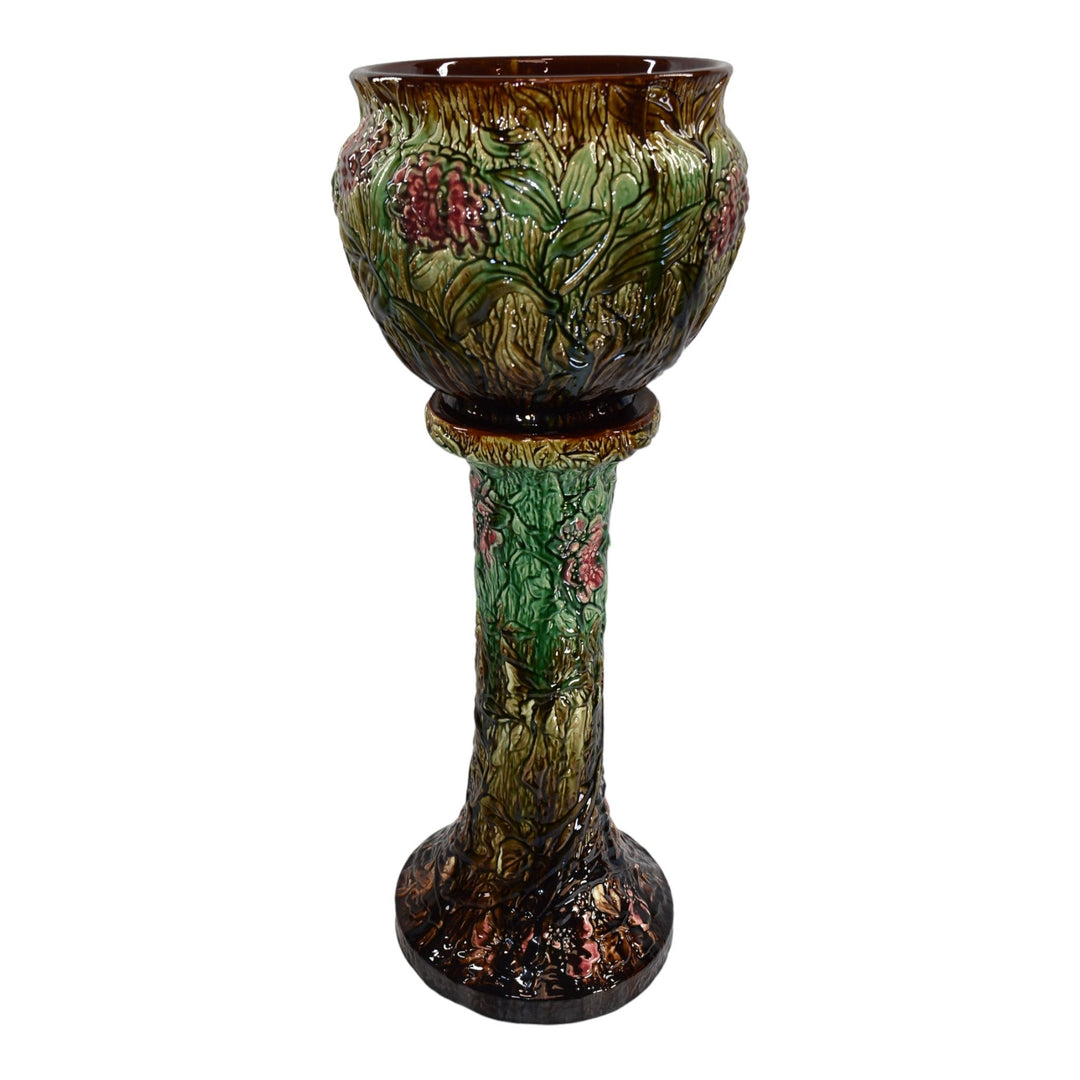 Weller Blended Majolica c1900 Art Pottery Chrysanthemum Jardiniere And Pedestal - Just Art Pottery