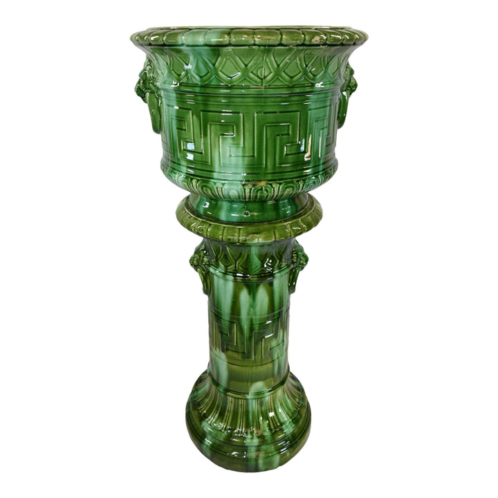 Brush McCoy Green Onyx Majolica 1914 Pottery Lion Tall Jardiniere Pedestal 1160 - Just Art Pottery