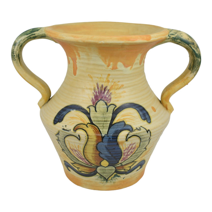 Weller Barcelona 1920s Vintage Art Pottery Spanish Design Handled Vase - Just Art Pottery