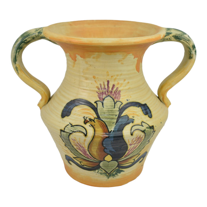 Weller Barcelona 1920s Vintage Art Pottery Spanish Design Handled Vase - Just Art Pottery