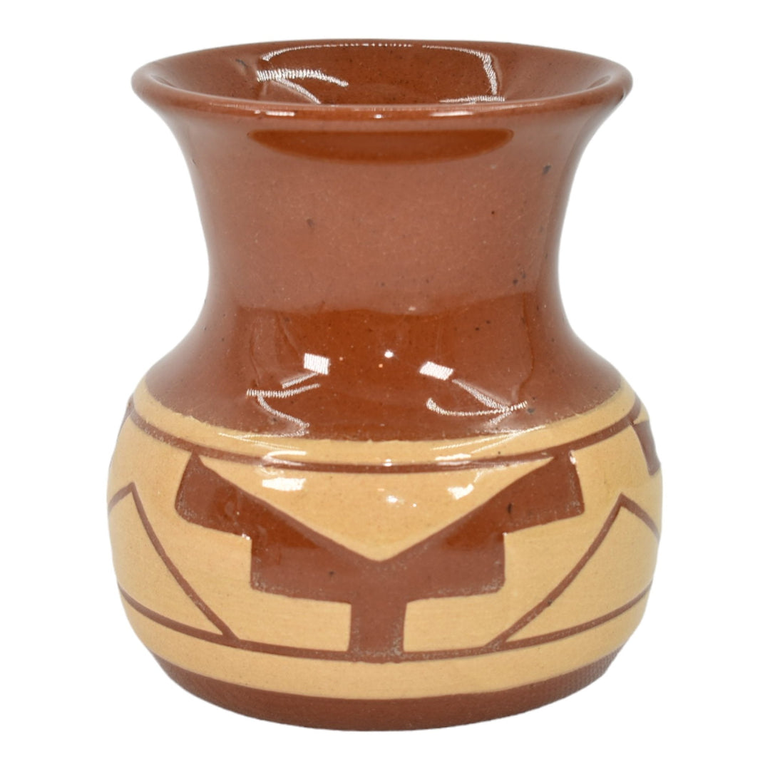 Pine Ridge Sioux Dakota Pottery Hand Made Geometric Design Brown Vase Cottier - Just Art Pottery