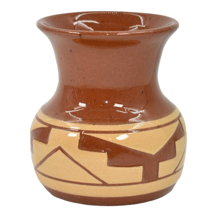 Pine Ridge Sioux Dakota Pottery Hand Made Geometric Design Brown Vase Cottier - Just Art Pottery