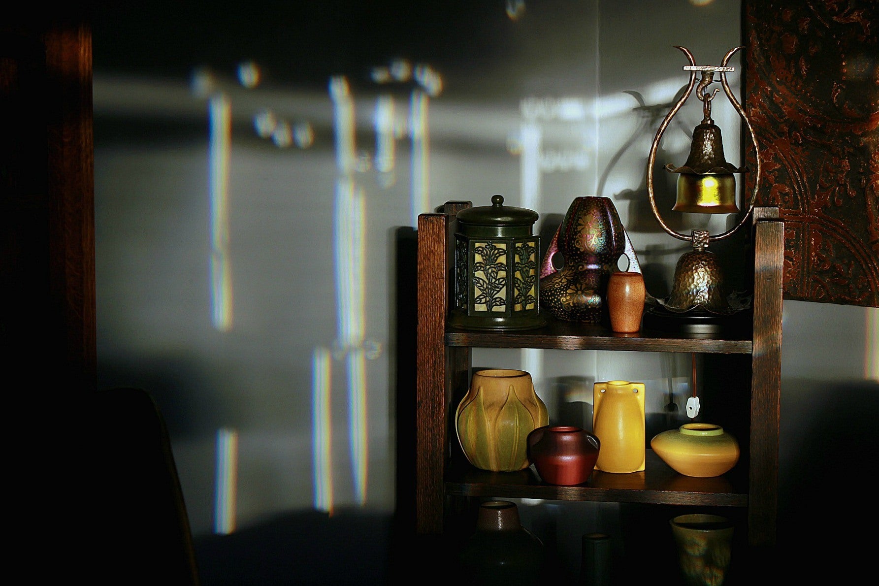 art pottery vases on shelf