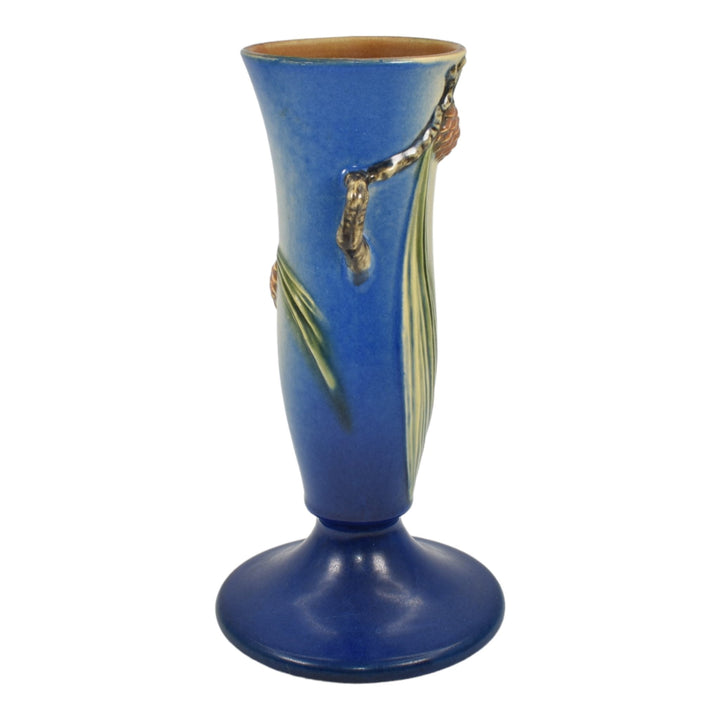 Roseville Pine Cone Blue 1936 Vintage Art Deco Pottery Ceramic Flower Vase 705-9 - Just Art Pottery
