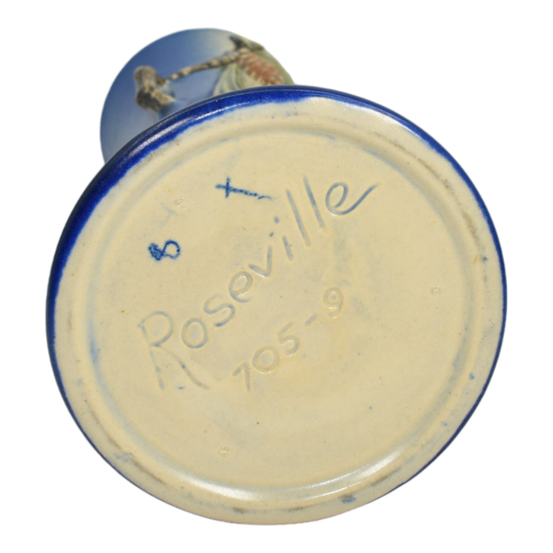 Roseville Pine Cone Blue 1936 Vintage Art Deco Pottery Ceramic Flower Vase 705-9 - Just Art Pottery
