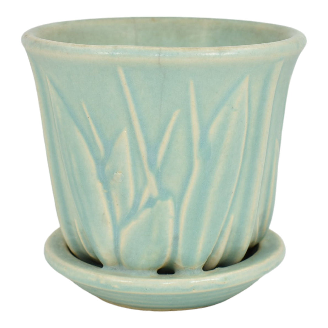 McCoy 1945 Vintage Art Pottery Blue Ceramic Flower Pot Planter - Just Art Pottery