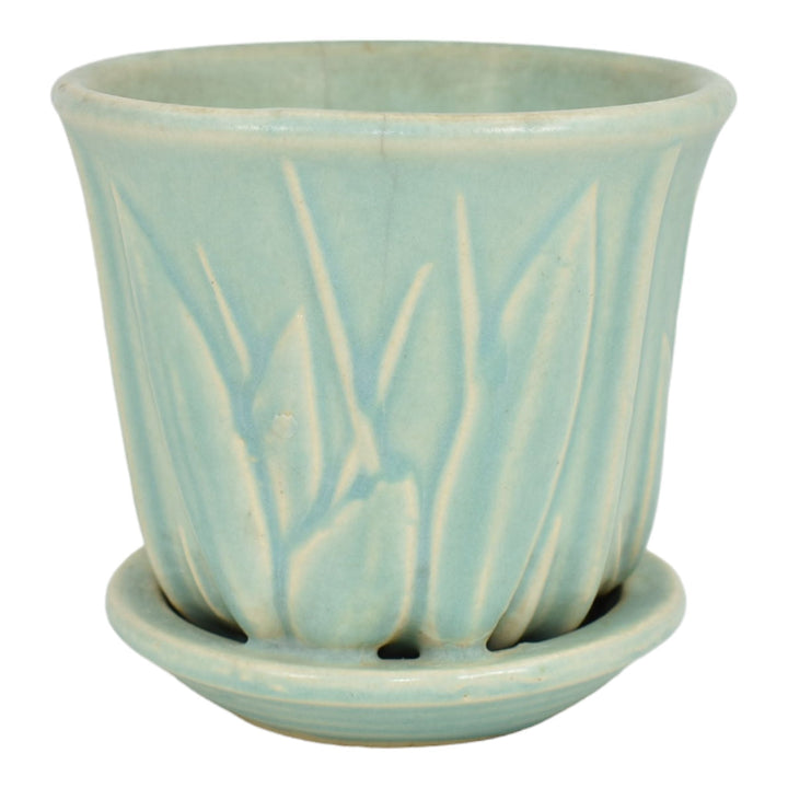 McCoy 1945 Vintage Art Pottery Blue Ceramic Flower Pot Planter - Just Art Pottery