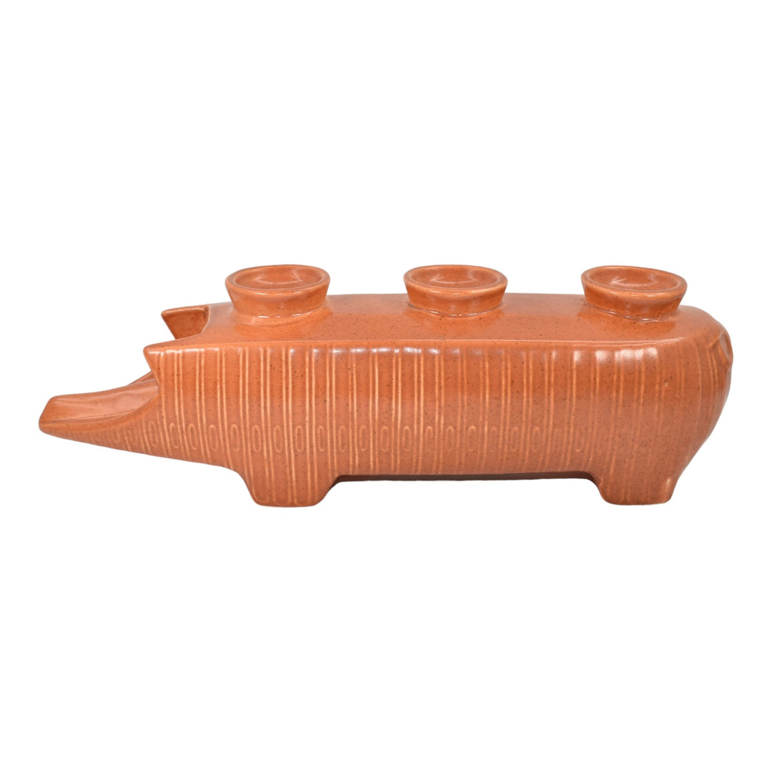 Red Wing Ceramastone 1960s Mid Century Modern Pottery Orange Pig Candle Holder - Just Art Pottery