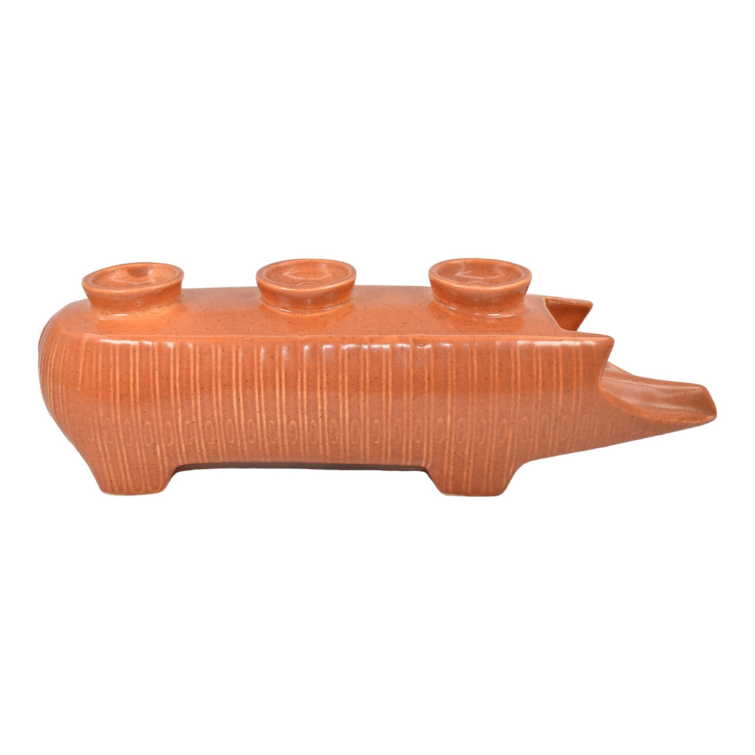 Red Wing Ceramastone 1960s Mid Century Modern Pottery Orange Pig Candle Holder - Just Art Pottery