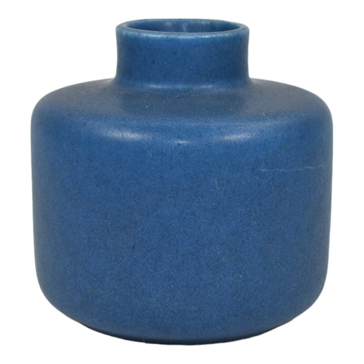 Vintage Art Pottery Mid Century Modern Blue Bulbous Ceramic Vase