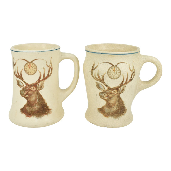 Roseville Creamware 1915 Art Pottery Fraternal Order of the Elks Ceramic Mugs - Just Art Pottery