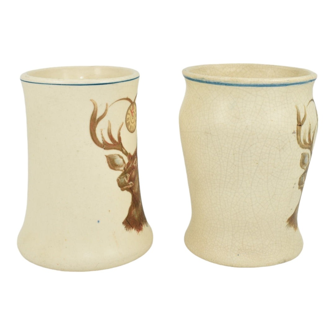 Roseville Creamware 1915 Art Pottery Fraternal Order of the Elks Ceramic Mugs - Just Art Pottery