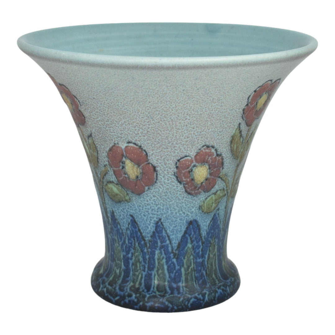Rookwood 1923 Art Deco Pottery Decorated Mat Blue Floral Vase 2264E Jones - Just Art Pottery