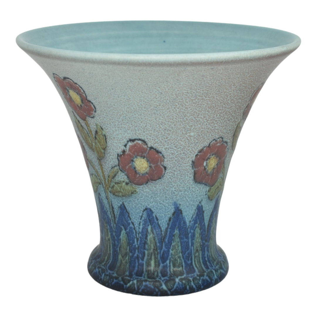 Rookwood 1923 Art Deco Pottery Decorated Mat Blue Floral Vase 2264E Jones - Just Art Pottery
