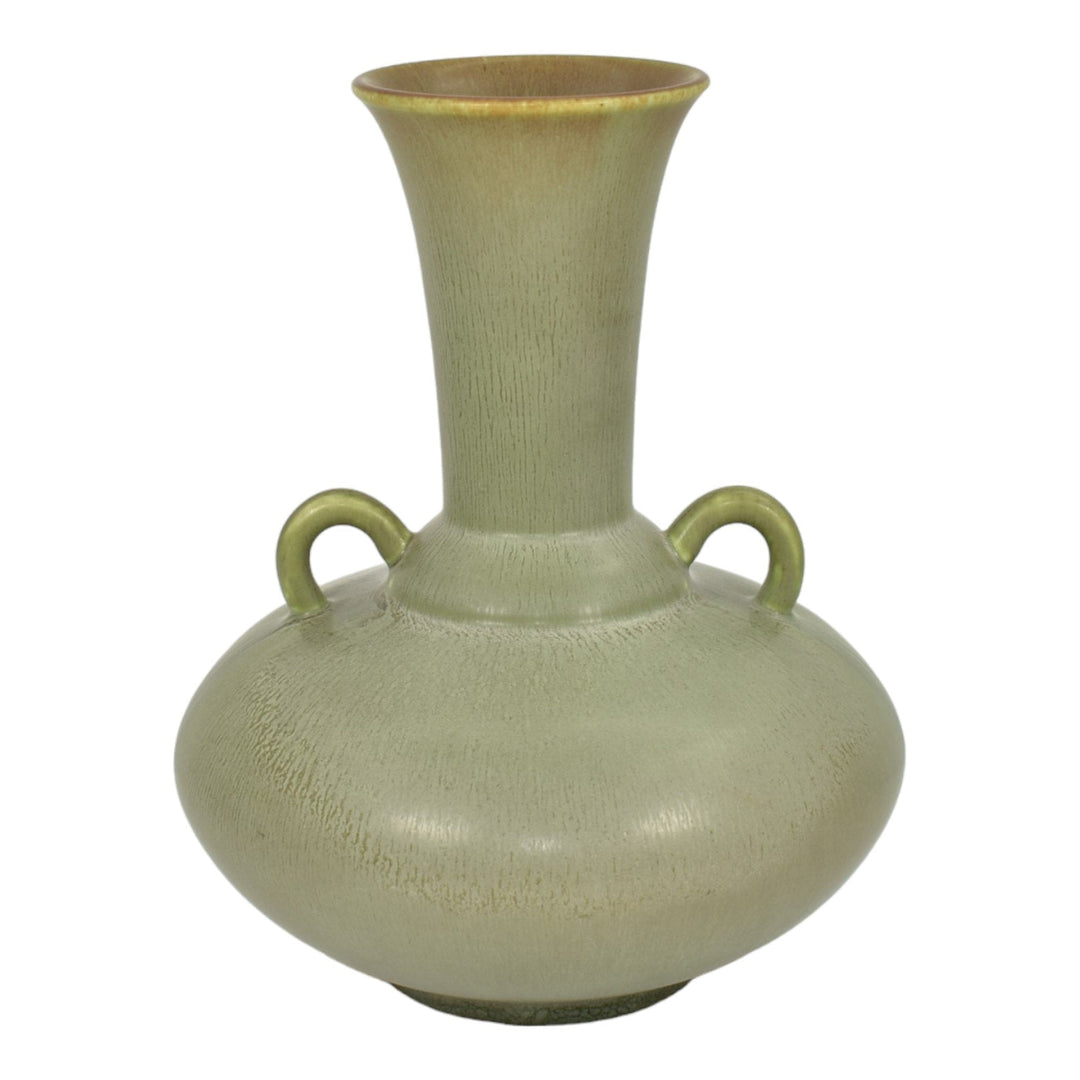 Rookwood 1933 Vintage Art Deco Pottery Mottled Green Handled Ceramic Vase 6649E