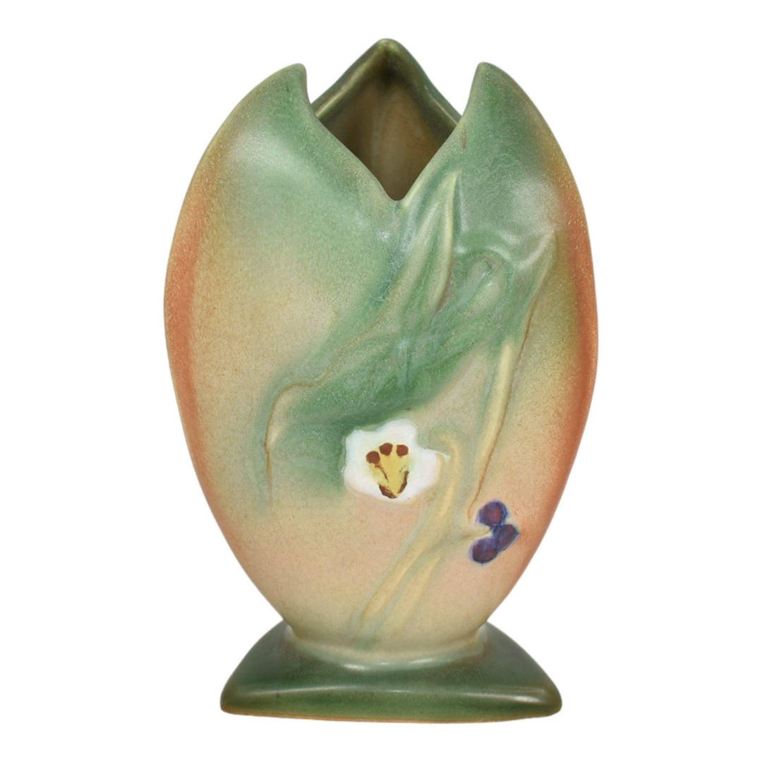 Weller Tutone 1920s Art Deco Pottery Brown And Green Triangular Ceramic Vase - Just Art Pottery