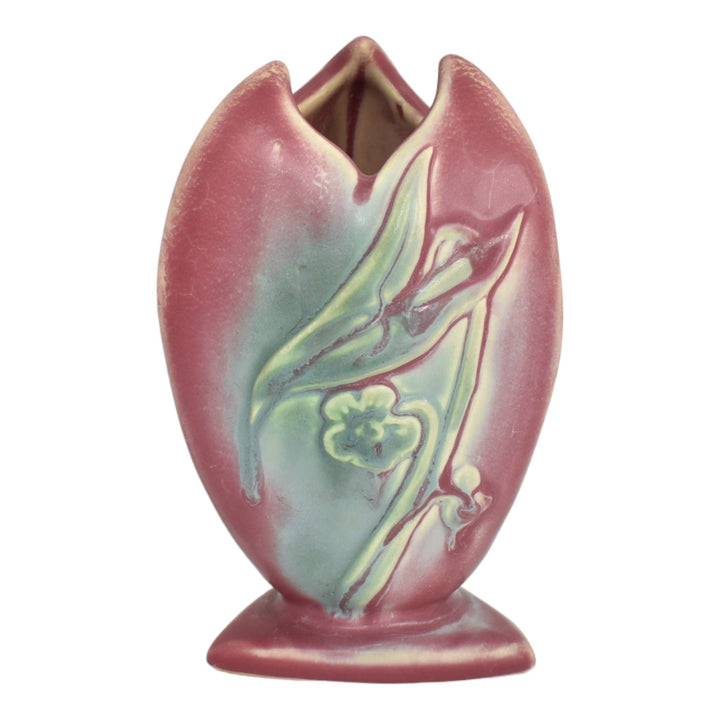Weller Tutone 1920s Art Deco Pottery Red And Green Glaze Variant Triangular Vase - Just Art Pottery