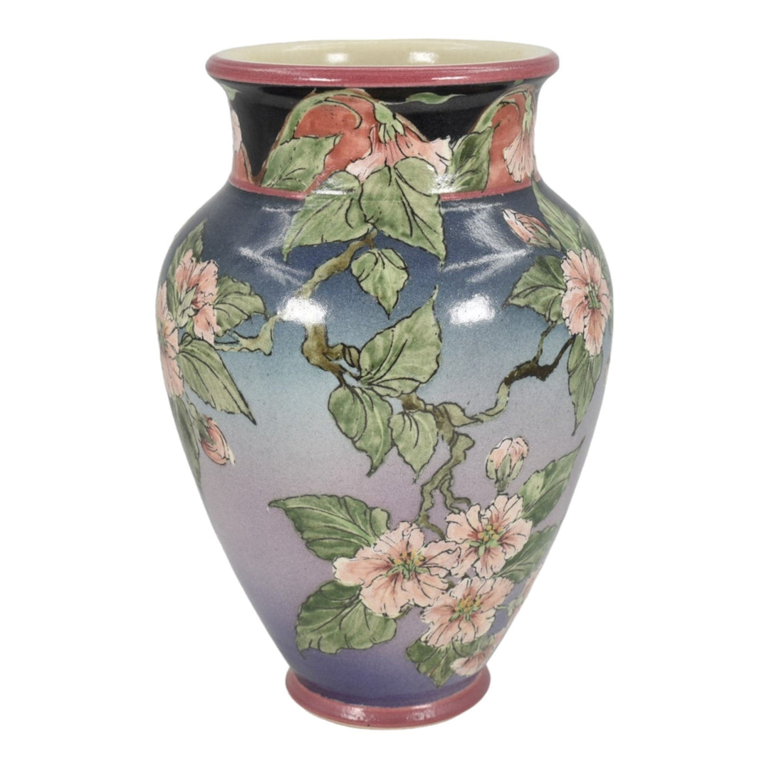 Santa Barbara Ceramic Design 1981 Hand Painted Art Pottery Blue Floral Vase - Just Art Pottery