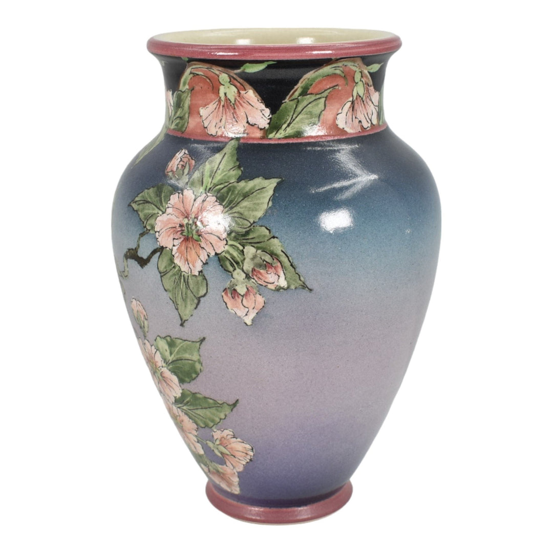 Santa Barbara Ceramic Design 1981 Hand Painted Art Pottery Blue Floral Vase - Just Art Pottery