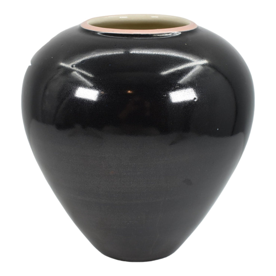 Santa Barbara Ceramic Design 1986 Art Pottery Hand Painted Floral Black Vase - Just Art Pottery