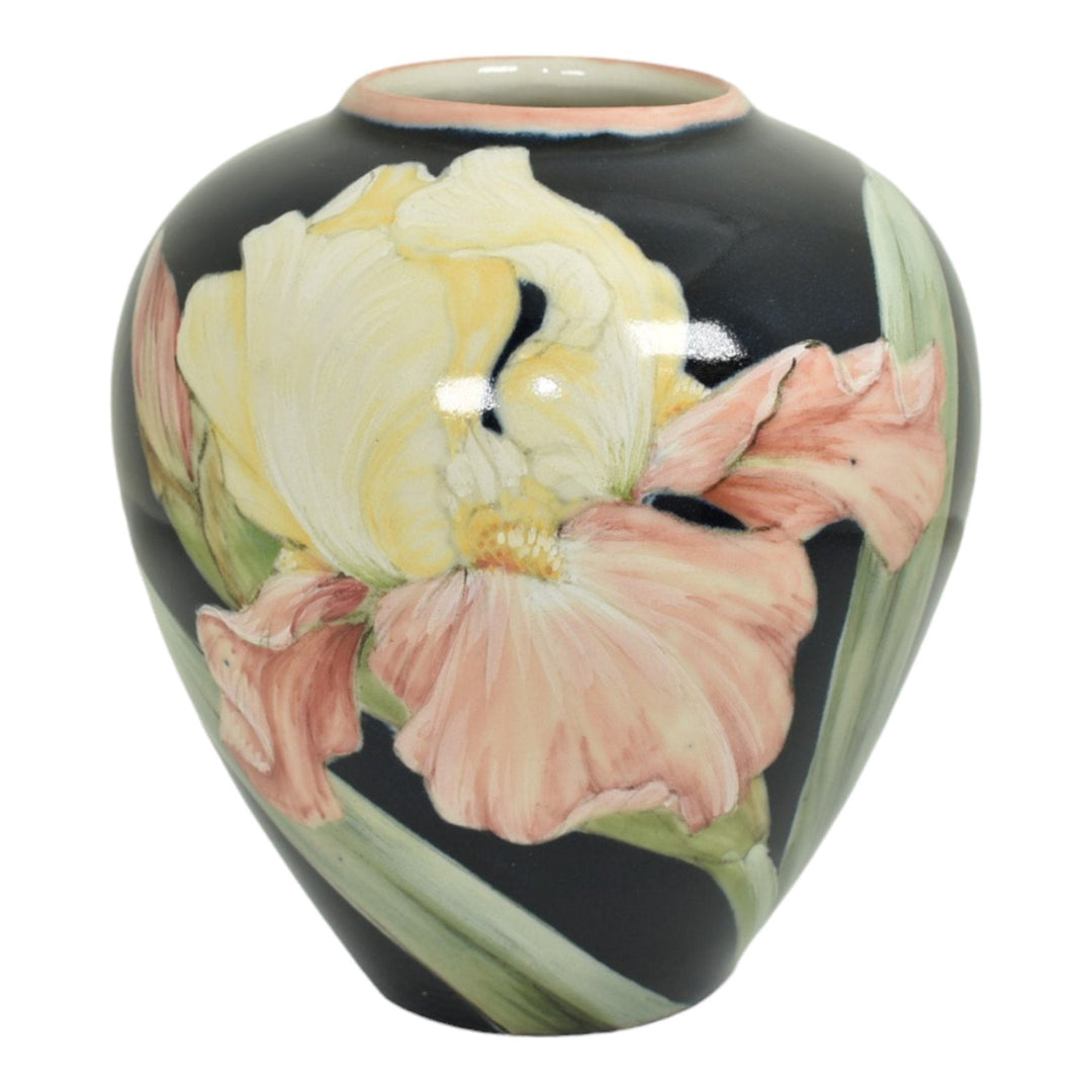 Santa Barbara Ceramic Design 1986 Hand Painted Pottery Iris Black Ceramic Vase - Just Art Pottery