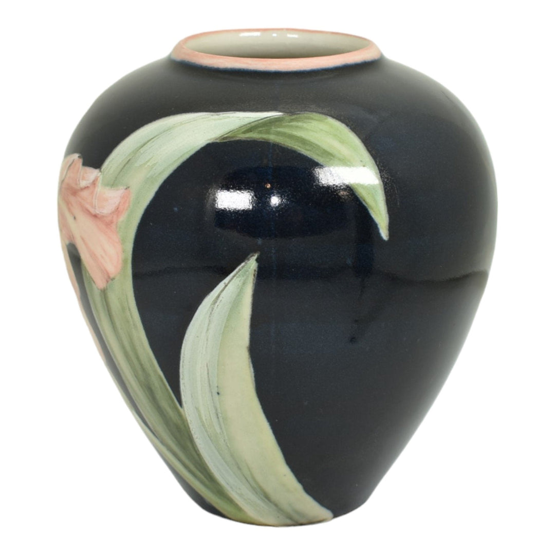 Santa Barbara Ceramic Design 1986 Hand Painted Pottery Iris Black Ceramic Vase - Just Art Pottery
