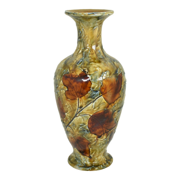 Royal Doulton English Vintage Pottery Brown Leaves Ceramic Vase Artist Signed