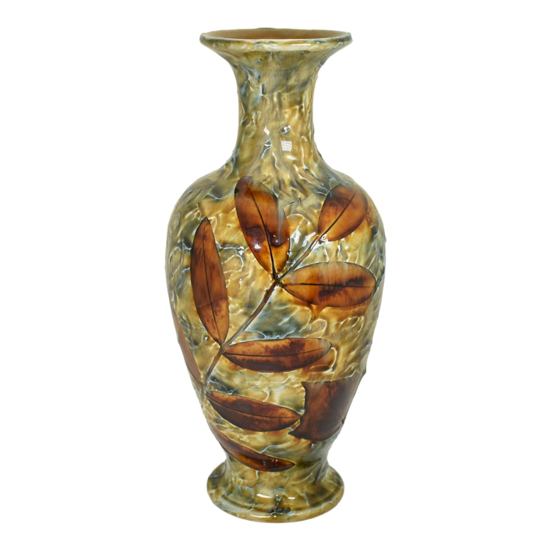Royal Doulton English Vintage Pottery Brown Leaves Ceramic Vase Artist Signed