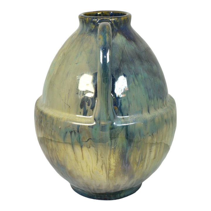 Rambervillers French Pottery Art Nouveau Metallic Glaze Handled Ceramic Vase