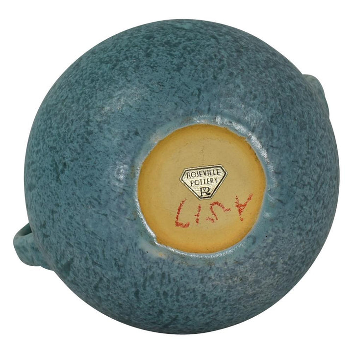 Roseville Tourmaline Turquoise Blue 1933 Vintage Art Deco Pottery Vase 517-6 - Just Art Pottery
