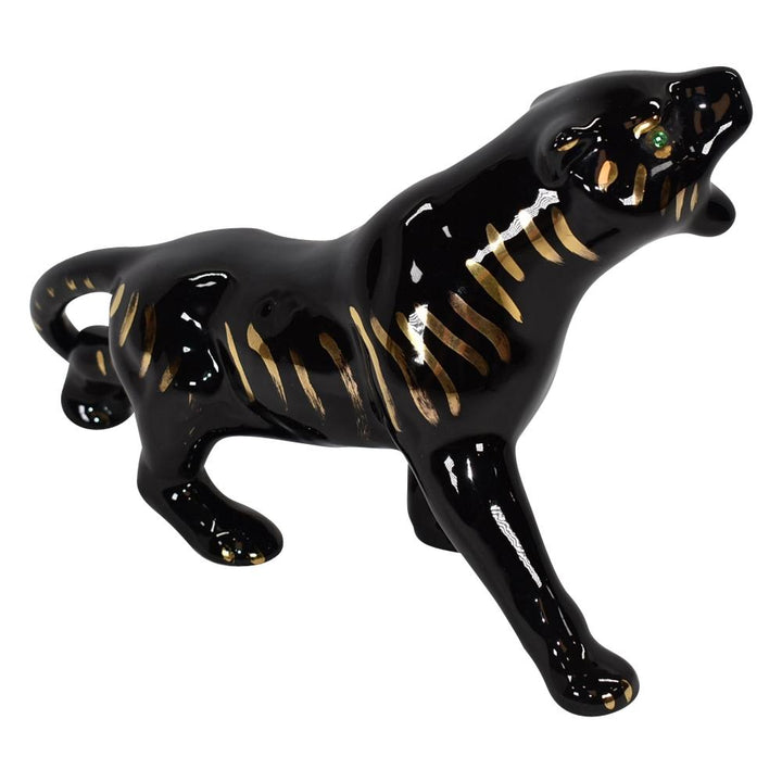 H.J. Boninger California Ceramics Pottery 1960s Black Tiger Figurine Statue - Just Art Pottery